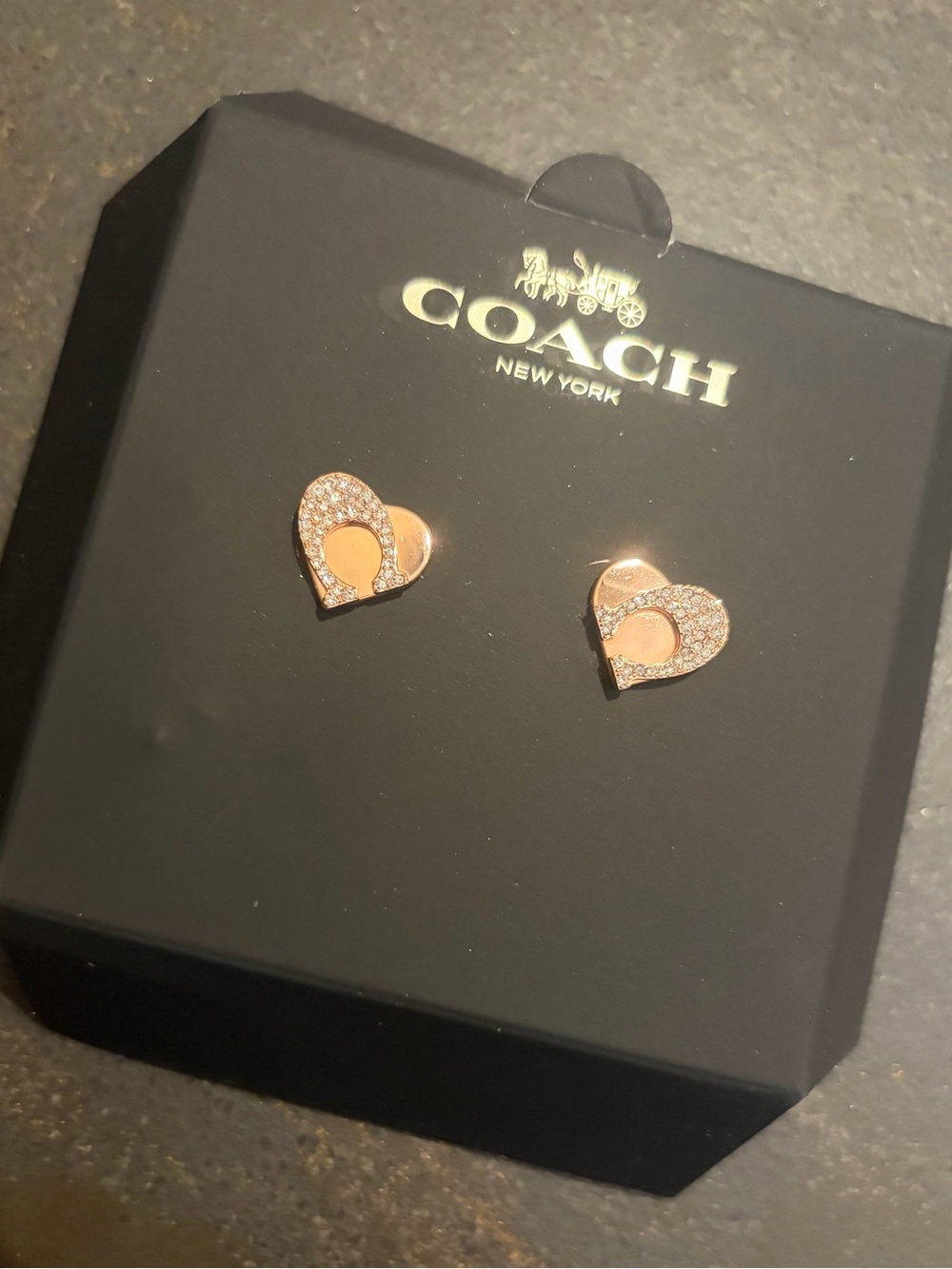 COACH Rose Gold Heart Pavé Accent Stud Earrings